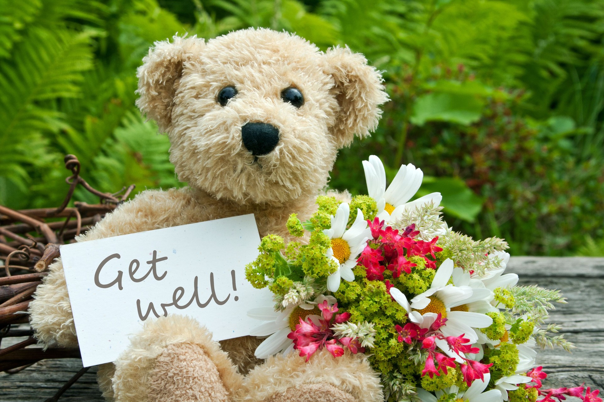 Get well soon teddy bear with flowers